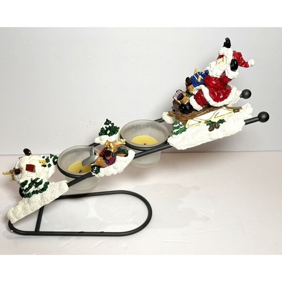 Sledding santa candle holder Traditions 366289 VTG Metal Christmas Deco Figurine - Picture 10 of 14